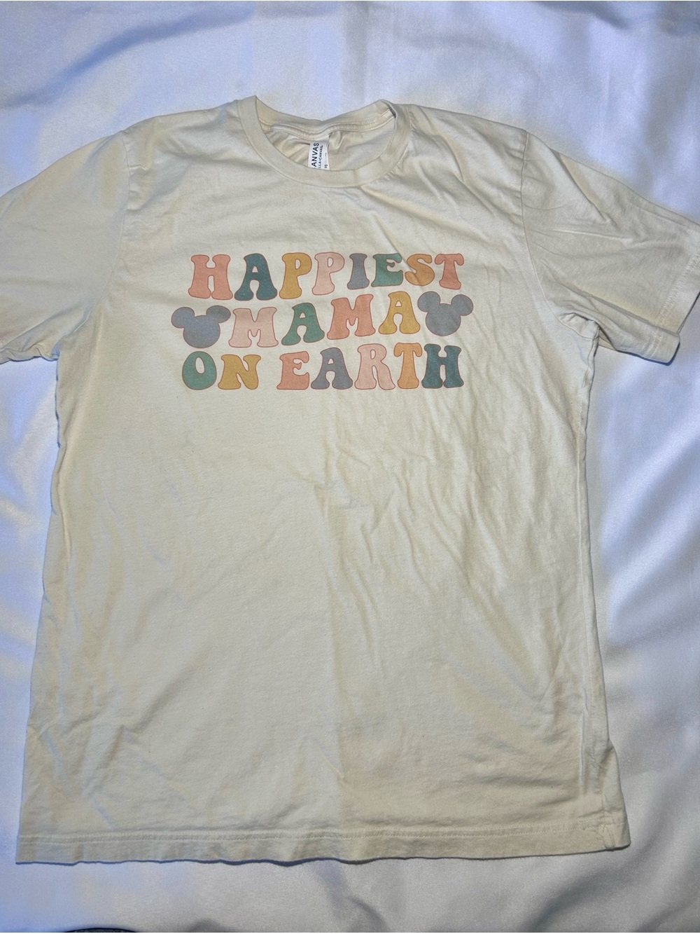 Happiest Mama On Earth Disney Theme Graphic Tee - Cream Sz L